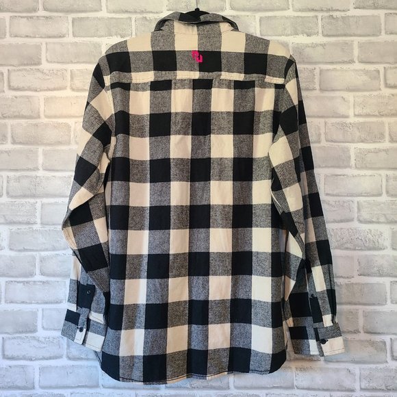 Burnside B8210 Yarn-Dyed Long Sleeve Flannel Mens Medium Black White NWT - Picture 2 of 9